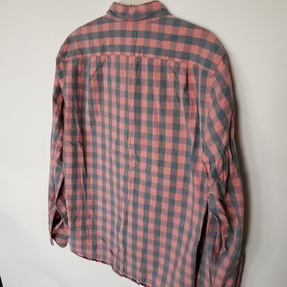 J. Crew Plaid Button-Down Shirt Men's Medium Coral Blue/Green Slim Long Sleeve - Picture 9 of 9